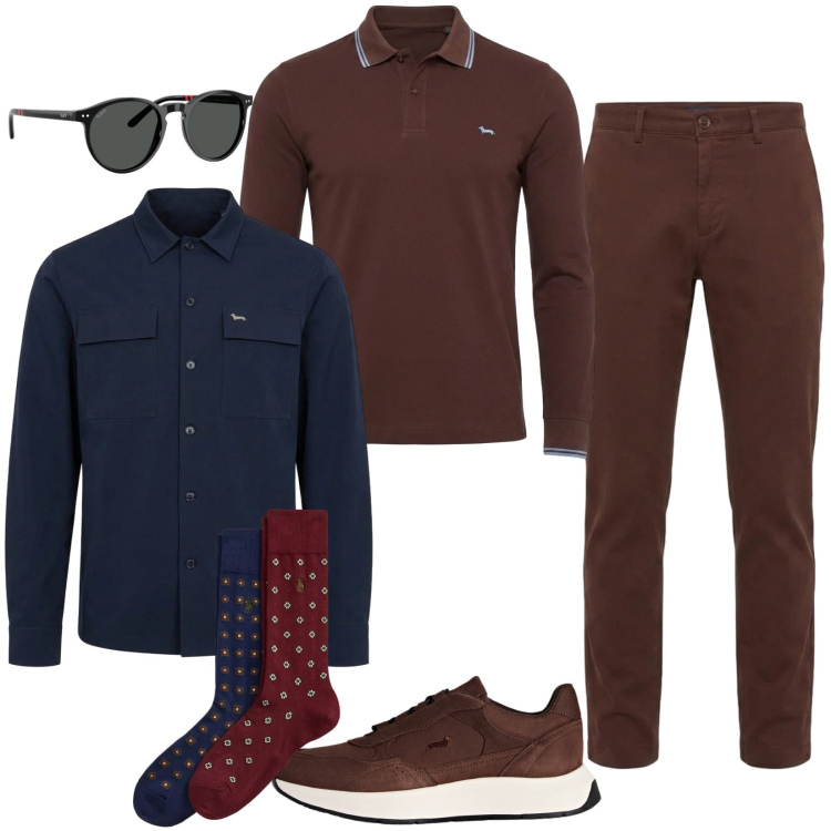 Outfit uomo - Ideale per le stagioni transitorie. Stile Casual per Tutti i giorni. Abbinamento con sneakers, pantaloni, polo, cappotti, occhiali da sole, calzini.