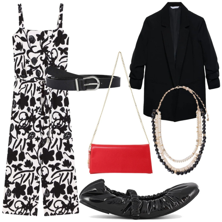 Outfit donna - Jumpsuit elegante. Stile Bon Ton per Tutti i giorni. Abbinamento con borse a tracolla, collane, blazer, cinture, tute, ballerine.