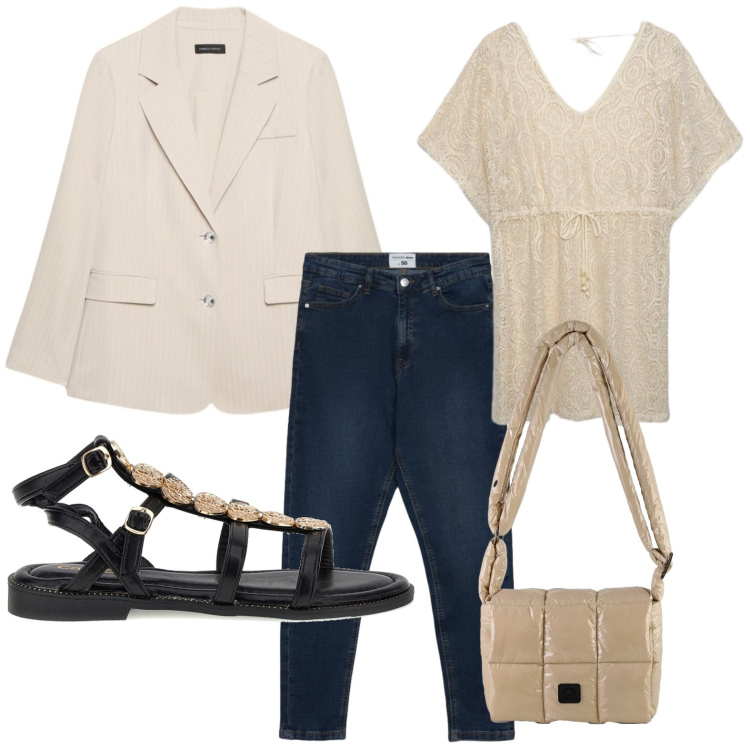 Outfit donna - Sandalo gioiello. Stile Casual per Tutti i giorni. Abbinamento con jeans skinny, caftani, blazer, borse a spalla, sandali.