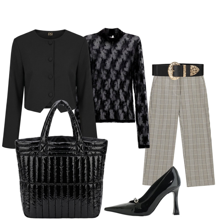 Outfit donna - Formale e business chic. Stile Minimal per Ufficio. Abbinamento con blazer, cinture, décolleté, t-shirt, pantaloni, borse a mano.