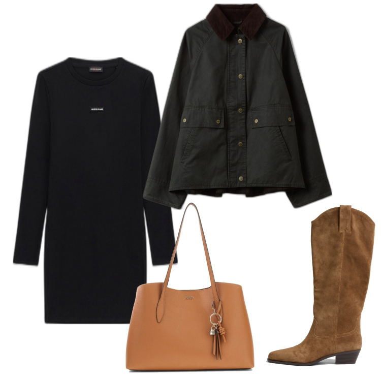 Outfit mujer - Bon Ton #3505. Estilo Bon Ton para Todos los días. Combinación con parka, vestidos, botas por encima de la rodilla, bolso tote.