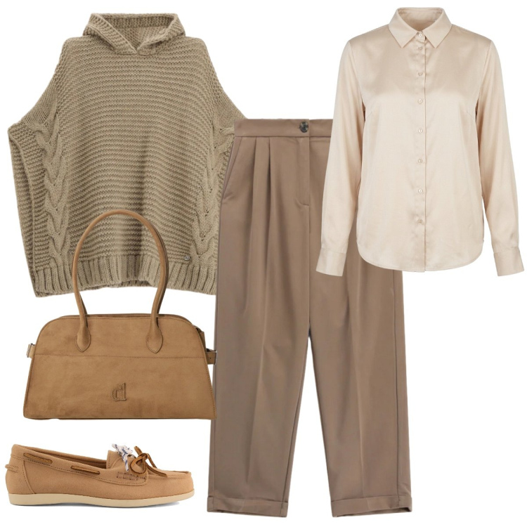 Outfit donna - L ‘autunno e i suoi colori. Stile Casual per Tutti i giorni. Abbinamento con maglieria, pantaloni, borse a spalla, camicie, mocassini.