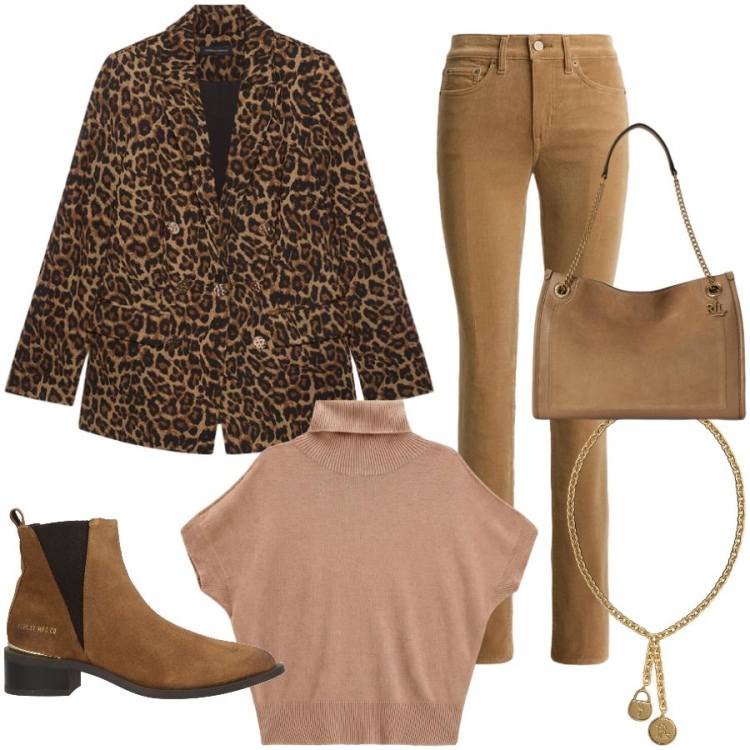 Outfit donna - Urban style. Stile Casual chic per Tutti i giorni. Abbinamento con t-shirt, blazer, borse tote, ciondoli, pantaloni, stivaletti texani.