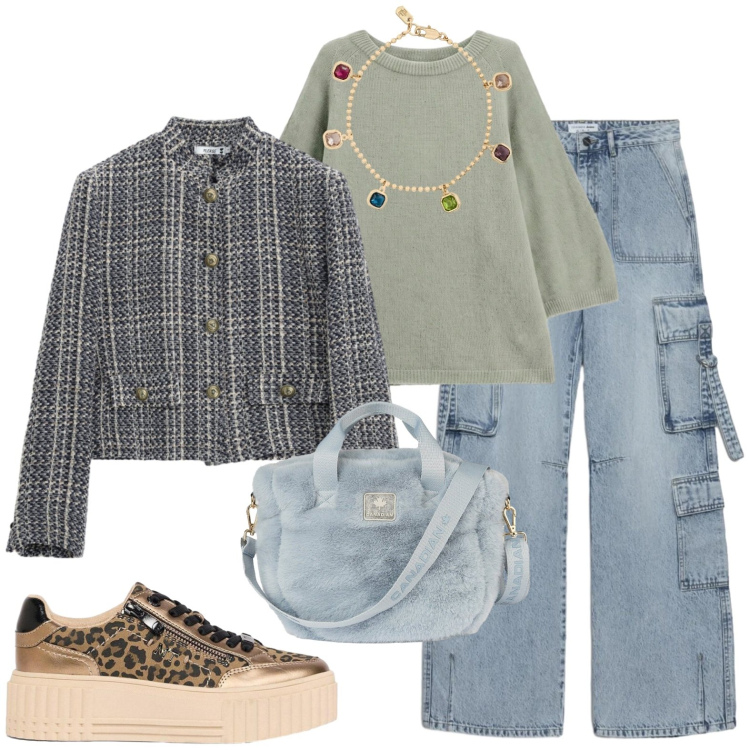 Outfit donna - Gli opposti. Stile Casual per Tutti i giorni. Abbinamento con maglieria, braccialetti, cappotti, borse tote, jeans, sneakers.