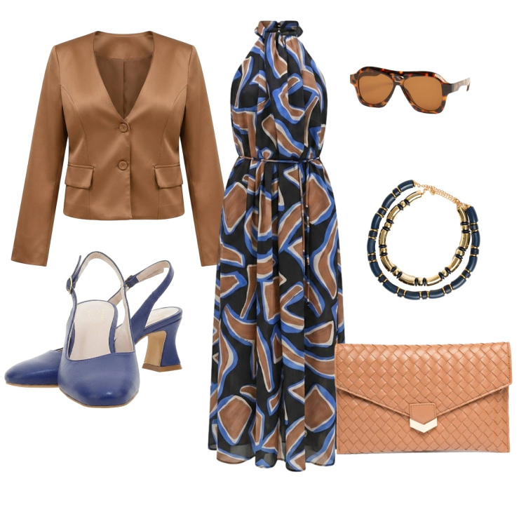Outfit donna - Cerimonia bicolore. Stile Glamour per Cerimonia. Abbinamento con vestiti lunghi, blazer, occhiali da sole, clutch, collane, décolleté.