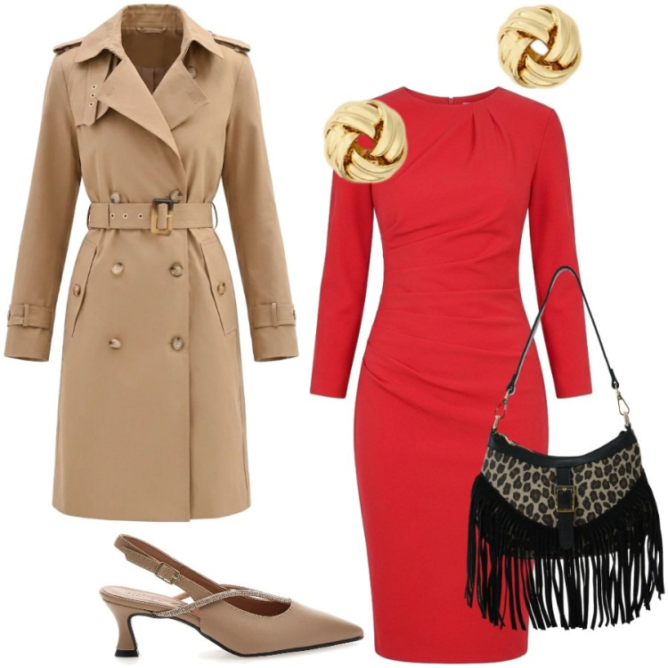 Outfit donna - Total look #2485790. Stile Glamour per Cerimonia. Abbinamento con borse a spalla, orecchini, vestiti midi/longuette, trench, décolleté.