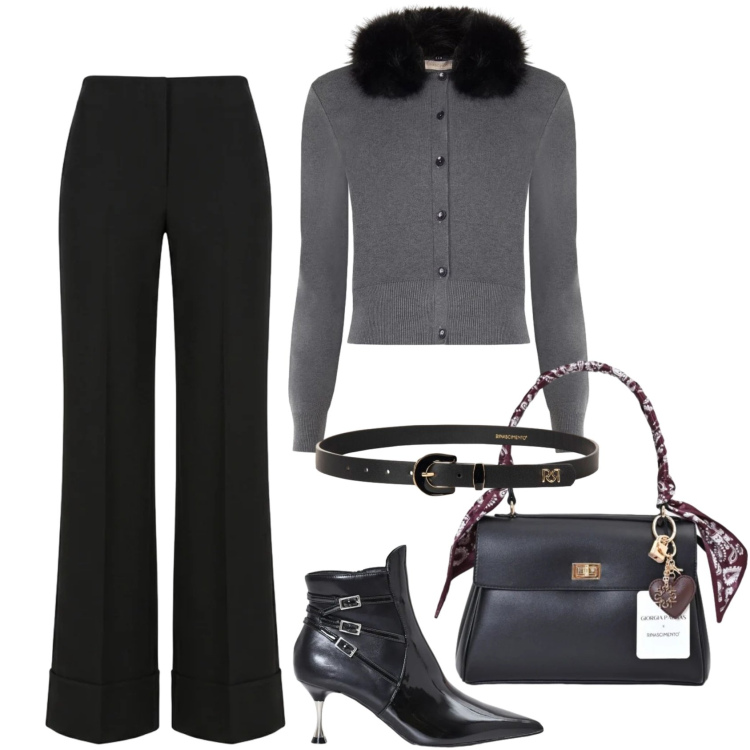Outfit donna - Total look #2485802. Stile Casual chic per Ufficio. Abbinamento con pantaloni, cinture, stivaletti, cardigans, borse a mano.