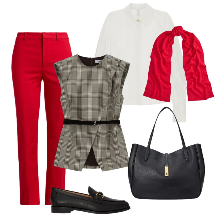 Outfit donna - Il gilet. Stile Basic per Tutti i giorni. Abbinamento con camicie, gilet, sciarpe, mocassini, borse tote, pantaloni.