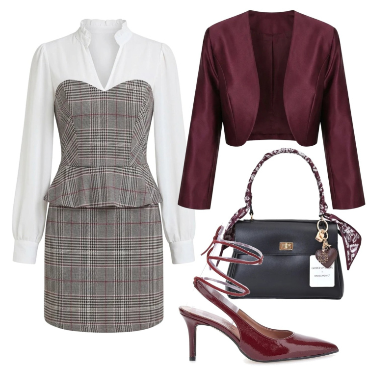 Outfit donna - Invito d\'autunno. Stile Chic per Cerimonia. Abbinamento con vestiti corti, blazer, borse a mano, décolleté.