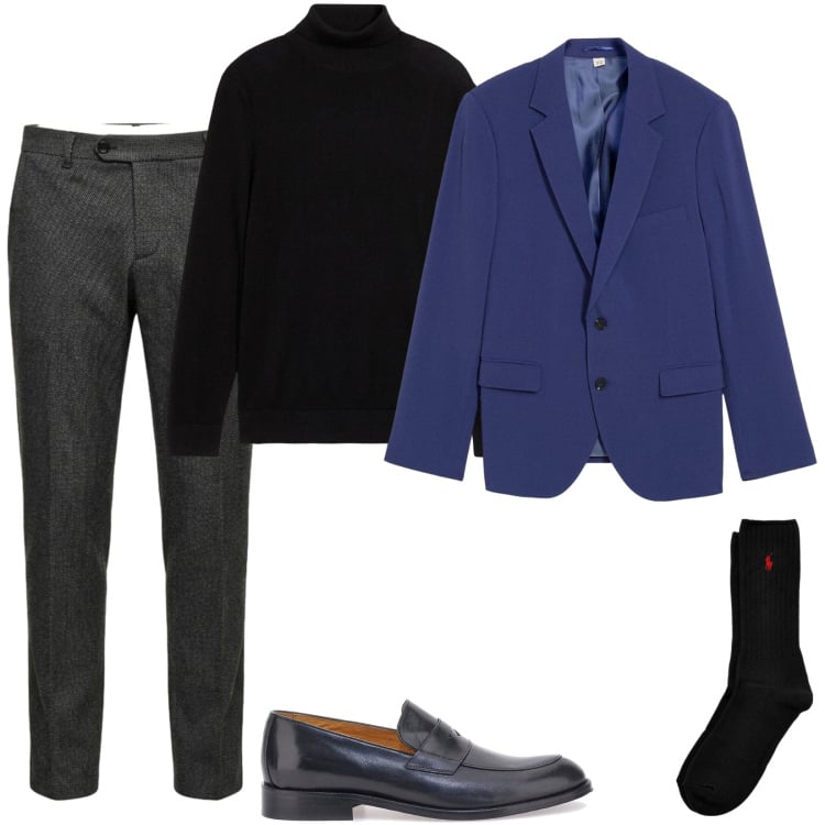 Outfit uomo - Outfit classico spezzato. Stile Business/Elegante per Ufficio. Abbinamento con pantaloni, calzini, scarpe stringate, maglieria, giacche.