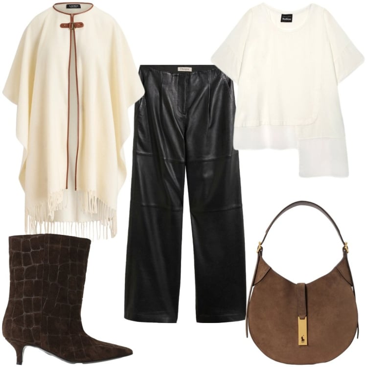 Outfit donna - Total look #2485825. Stile Trendy per Tutti i giorni. Abbinamento con stivali, t-shirt, cappe, borse a spalla, pantaloni.