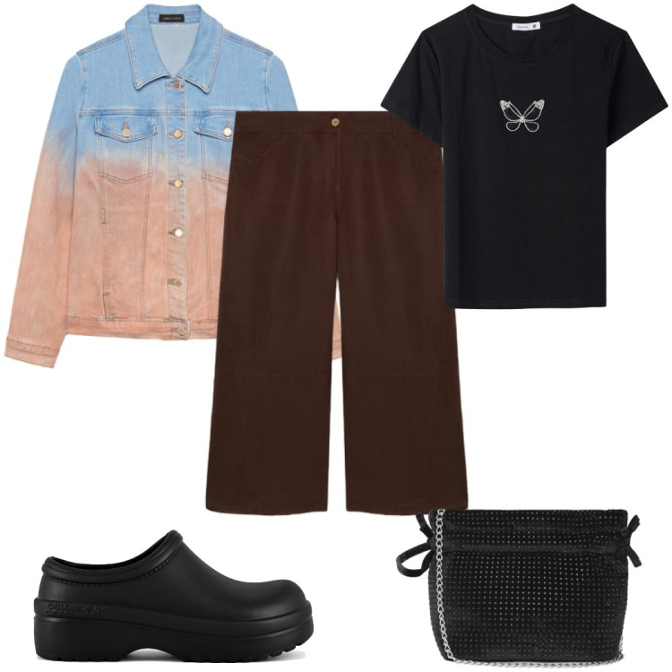 Outfit donna - Total look #2485828. Stile Casual per Tutti i giorni. Abbinamento con t-shirt, borse a tracolla, blazer, pantaloni, sandali.