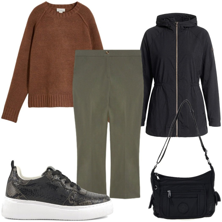 Outfit donna - Total look #2485838. Stile Casual per Tutti i giorni. Abbinamento con pantaloni, blazer, sneakers, maglieria, borse a tracolla.