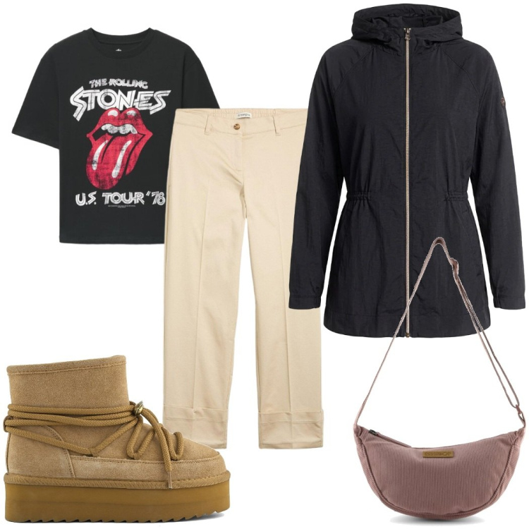 Outfit donna - Total look #2485846. Stile Trendy per Tutti i giorni. Abbinamento con t-shirt, borse a tracolla, stivaletti, pantaloni chino, blazer.