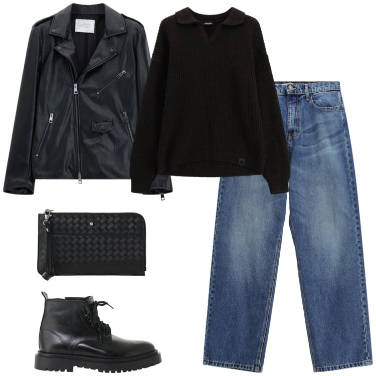 Outfit uomo - Total look #2485848. Stile Biker Rock per Serata speciale. Abbinamento con jeans, giacche, anfibi, portafogli, maglieria.