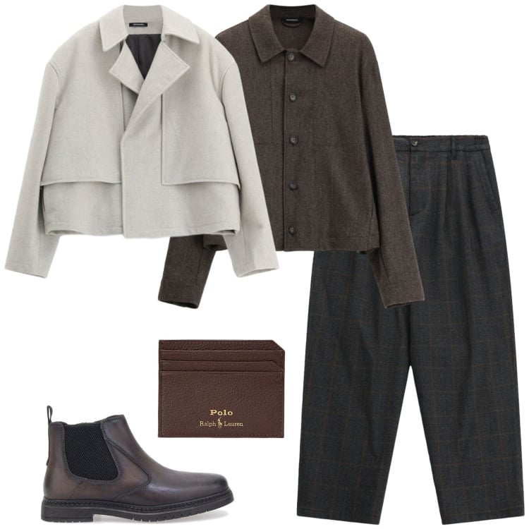 Outfit uomo - Total look #2485852. Stile Trendy per Ufficio. Abbinamento con camicie, pantaloni, giacche, portafogli, stivali e stivaletti.