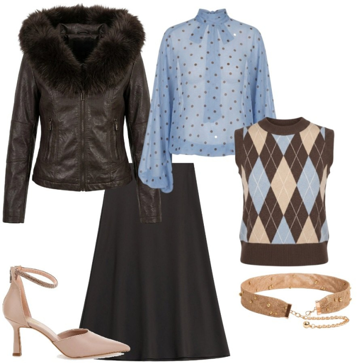 Outfit donna - Bon Ton Moderno: Geometrie e Trasparenze. Stile Preppy per Ufficio. Abbinamento con gonne longuette, bluse, maglieria, giacche, cinture, décolleté.