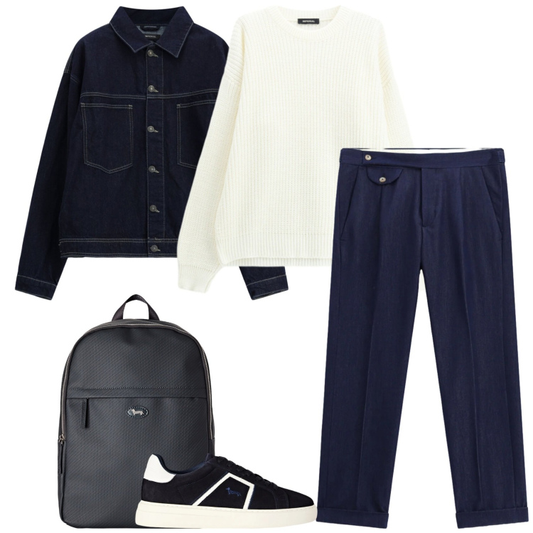 Outfit uomo - Total look #2485855. Stile Urban per Ufficio. Abbinamento con borse sportive, sneakers, pantaloni, maglieria, cappotti.