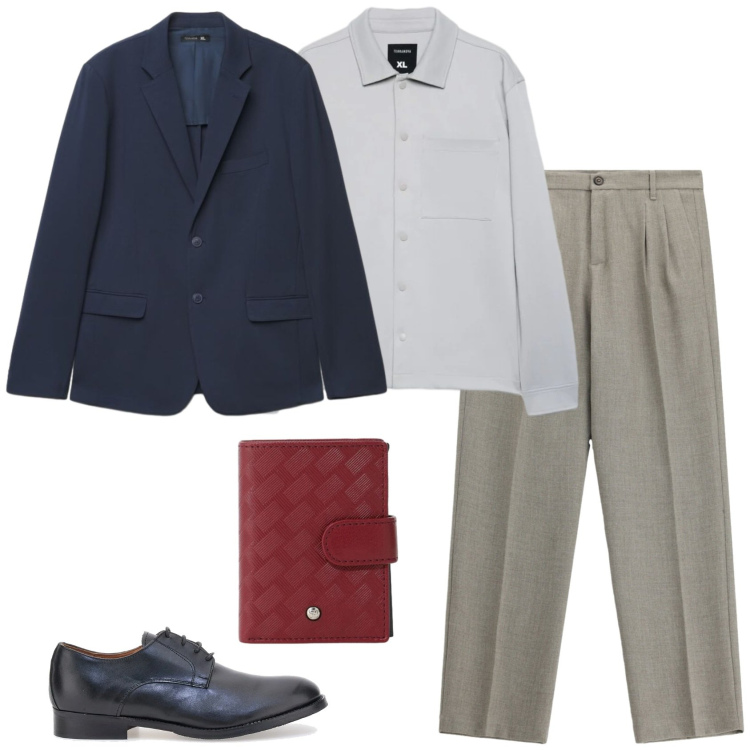 Outfit uomo - Total look #2485857. Stile Business/Elegante per Ufficio. Abbinamento con pantaloni, portafogli, camicie, giacche, scarpe stringate.