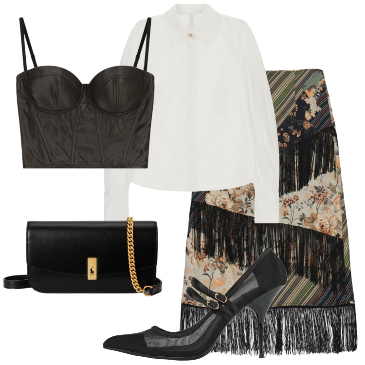 Outfit donna - Bustier e camicia. Stile Glamour per Serata fuori. Abbinamento con gonne longuette, top, camicie, clutch, décolleté.