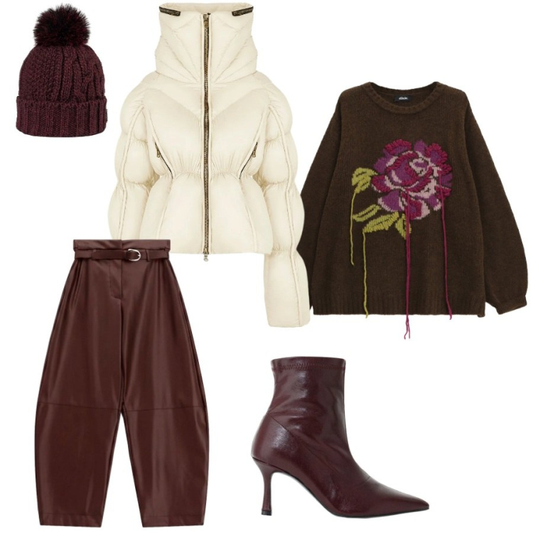 Outfit donna - Incanto d'Inverno. Stile Casual chic per Tutti i giorni. Abbinamento con pantaloni, stivaletti, piumini, berretti, maglieria.