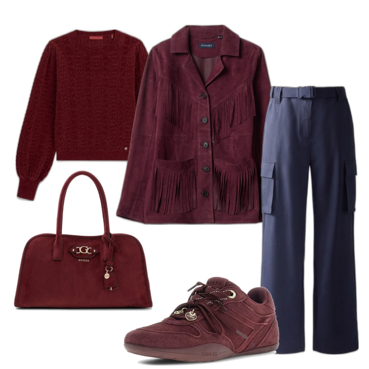 Outfit mujer - Casual chic #13789. Estilo Casual chic para Todos los días. Combinación con prendas de punto, bolsos de mano, blazers, sneakers, pantalones cargo.