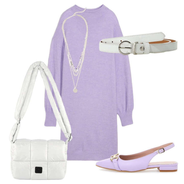 Outfit donna - Glicine. Stile Basic per Tutti i giorni. Abbinamento con cinture, borse a spalla, vestiti, ballerine, collane.