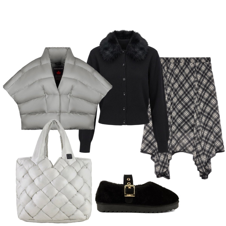 Outfit donna - Total look #2485901. Stile Casual chic per Tutti i giorni. Abbinamento con cardigans, gonne longuette, piumini, borse tote, ballerine.