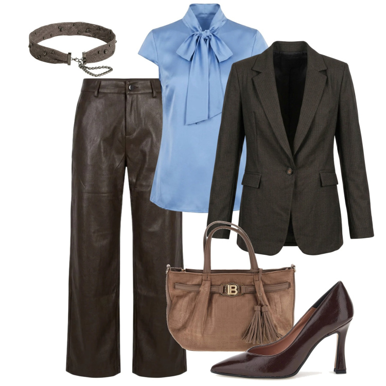 Outfit donna - SOFT LEATHER: Gli opposti si attraggono. Stile Chic per Ufficio. Abbinamento con pantaloni, blazer, camicie, cinture, décolleté, borse a mano.