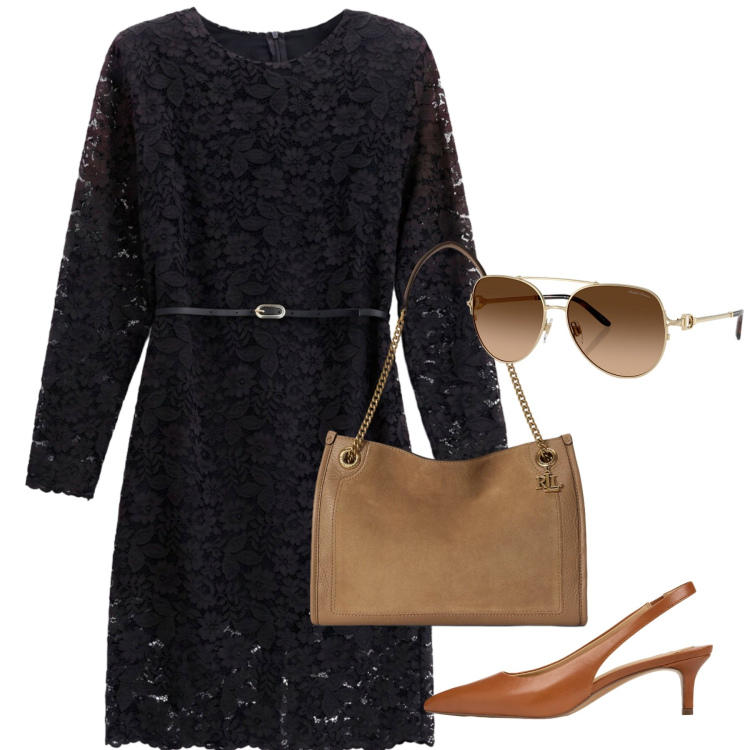 Outfit donna - Pranzo formale. Stile Chic per Tutti i giorni. Abbinamento con vestiti midi/longuette, occhiali da sole, décolleté, borse tote.