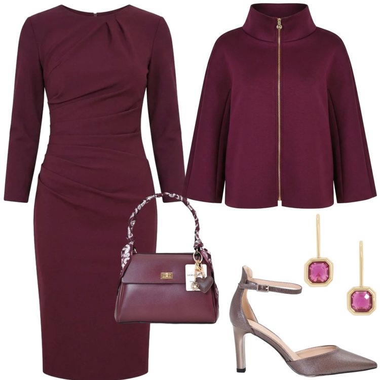 Outfit donna - Eventi serali. Stile Chic per Serata fuori. Abbinamento con vestiti midi/longuette, décolleté, cappotti, borse a mano, orecchini.