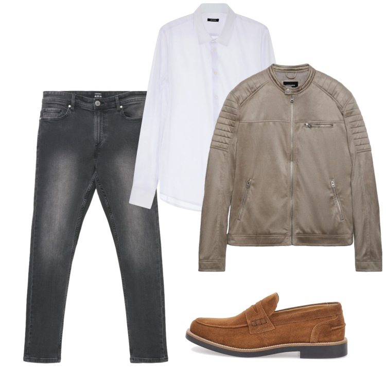 Outfit uomo - Ottobre. Stile Casual per Tutti i giorni. Abbinamento con giacche, jeans skinny, camicie, scarpe stringate.