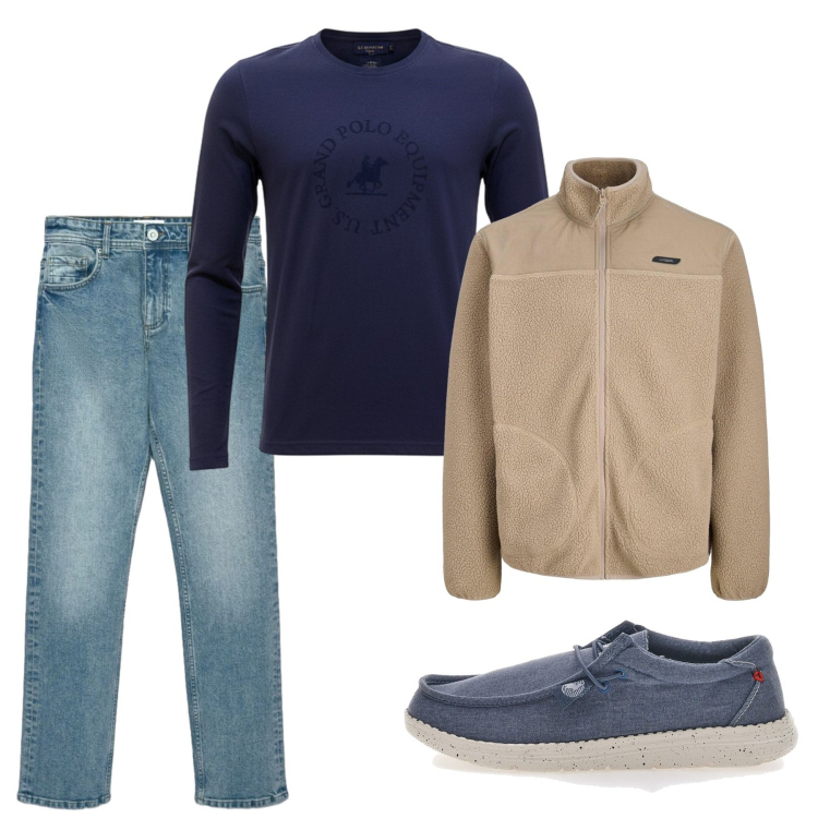 Outfit uomo - Ottobre. Stile Casual per Tutti i giorni. Abbinamento con jeans dritti, giacche, scarpe stringate, maglieria.