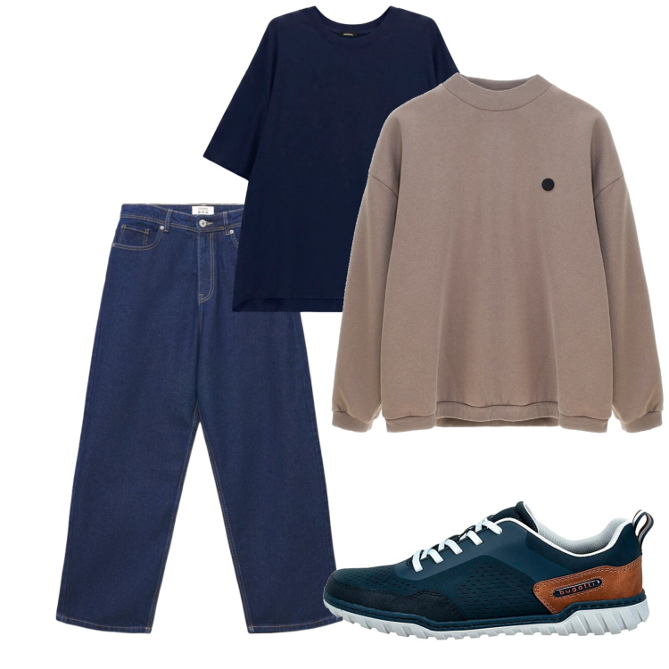 Outfit uomo - Ottobre. Stile Casual per Tutti i giorni. Abbinamento con t-shirt, jeans, scarpe stringate, felpe.