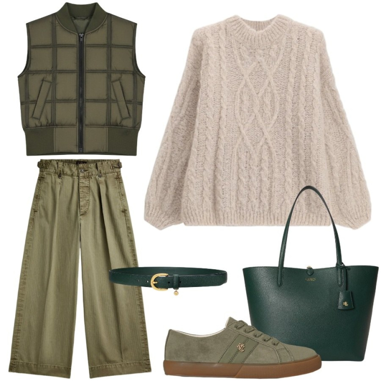 Outfit donna - Il maglione avvolgente. Stile Casual chic per Tutti i giorni. Abbinamento con maglieria, pantaloni, cinture, sneakers, borse tote, piumini.