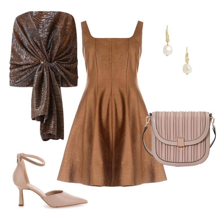 Outfit donna - Cerimonia essenziale. Stile Chic per Cerimonia. Abbinamento con orecchini, borse a tracolla, vestiti corti, stole, décolleté.