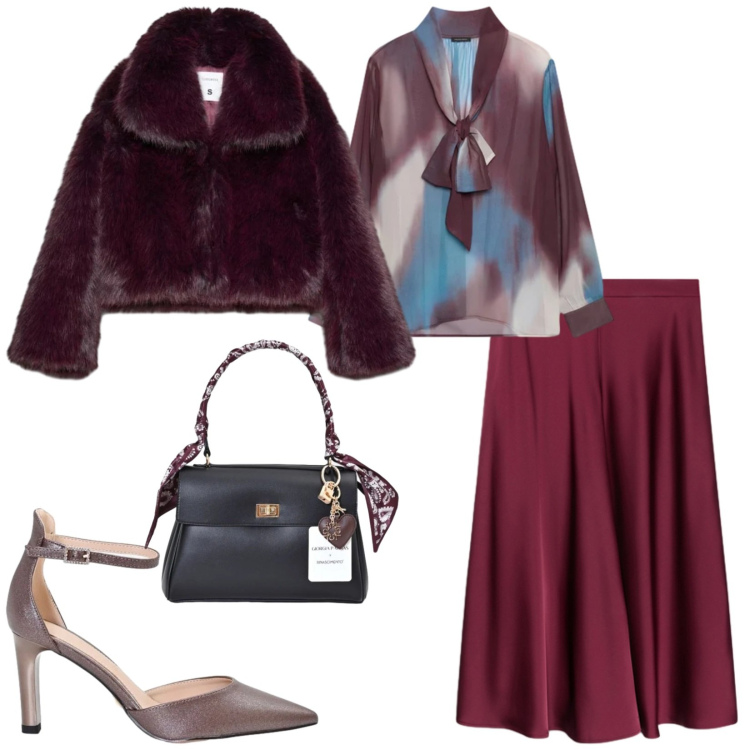 Outfit donna - Total look #2485995. Stile Chic per Serata fuori. Abbinamento con blazer, décolleté, borse a mano, gonne, bluse.