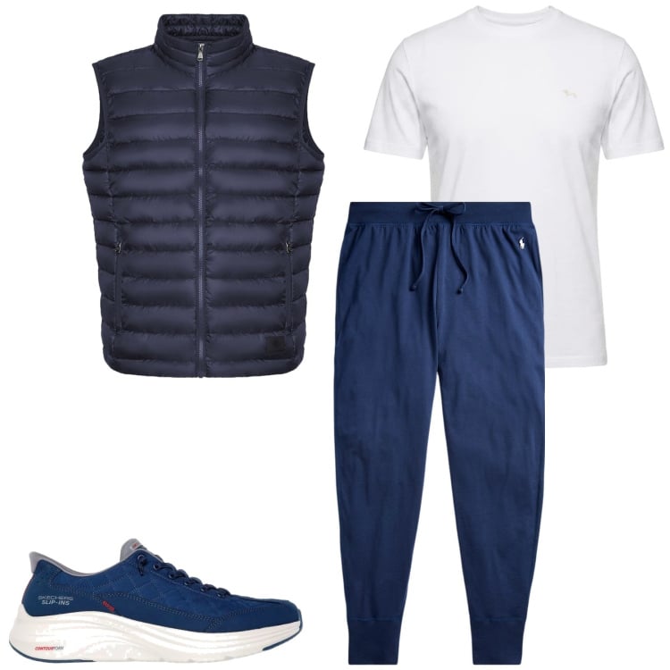 Outfit uomo - Total look #2485997. Stile Casual per Tutti i giorni. Abbinamento con t-shirt, pantaloni, piumini, sneakers.