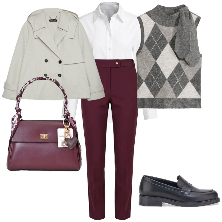 Outfit donna - Il gilet a quadri. per Scuola/Università. Abbinamento con maglieria, pantaloni, borse a mano, camicie, trench, mocassini.
