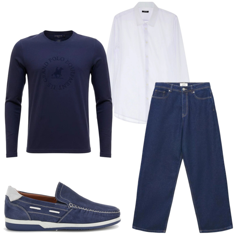 Outfit uomo - Total look #2486022. Stile Casual per Ufficio. Abbinamento con jeans, camicie, maglieria, scarpe stringate.
