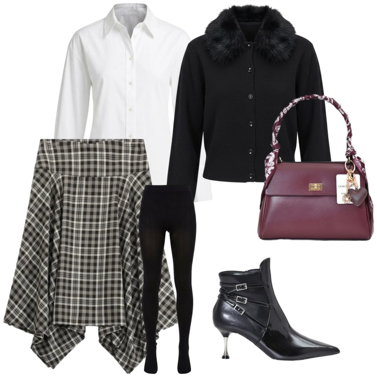 Outfit donna - Tra amiche. per Serata fuori. Abbinamento con stivaletti, borse a mano, cardigans, gonne longuette, camicie, collant.
