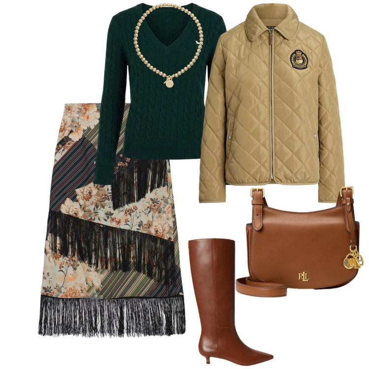 Outfit donna - Quando vuoi. per Tutti i giorni. Abbinamento con gonne longuette, maglieria, collane, giacche, borse a tracolla, stivali.