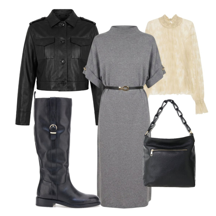 Outfit donna - Il vestito di maglia. Stile Casual chic per Tutti i giorni. Abbinamento con borse a spalla, bluse, vestiti midi/longuette, bomber, stivali.