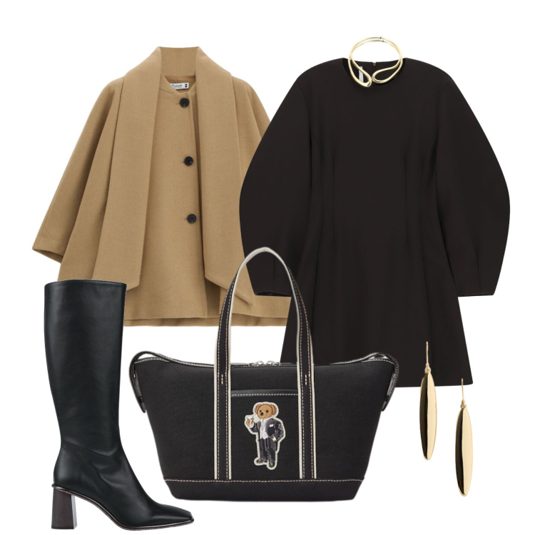 Outfit donna - Ottobre. Stile Chic per Tutti i giorni. Abbinamento con stivali, vestiti corti, cappotti, orecchini, borse tote.