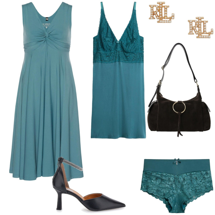 Outfit donna - Total look #2486066. Stile Romantica per Cerimonia. Abbinamento con vestiti, culotte, sottovesti, borse a spalla, orecchini, décolleté.