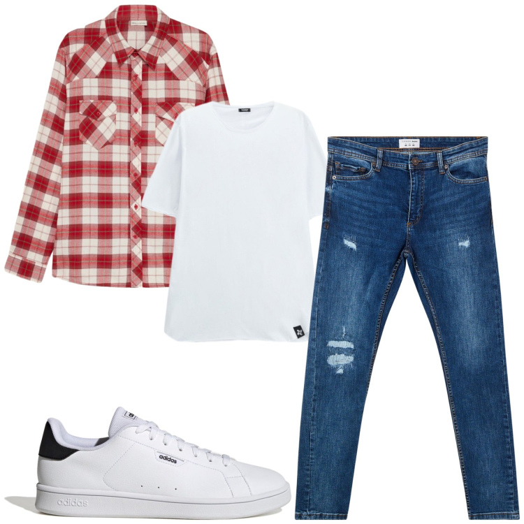 Outfit uomo - Total look #2486074. Stile Trendy per Tutti i giorni. Abbinamento con t-shirt, jeans strappati, sneakers, camicie.