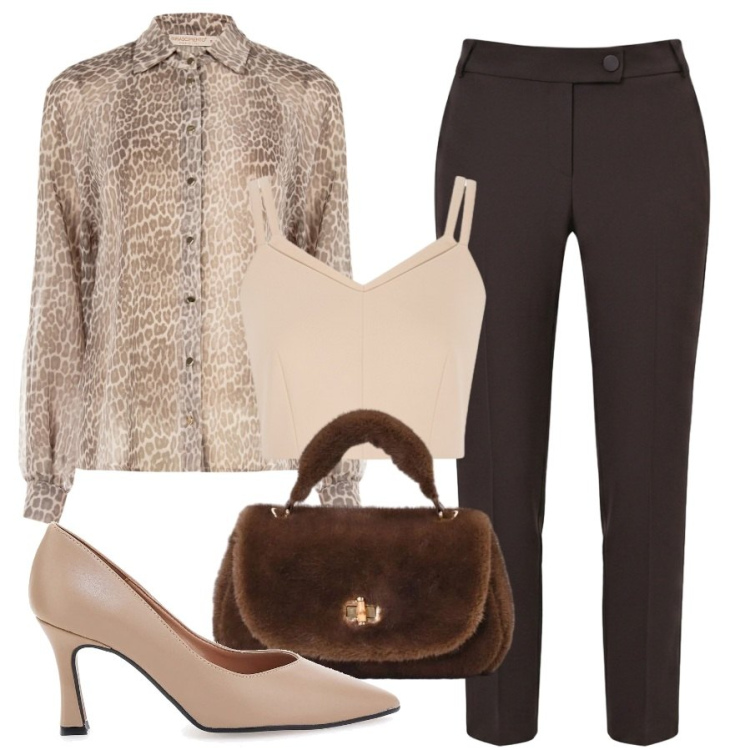 Outfit donna - Chic con Rinascimento. Stile Sporty chic per Ufficio. Abbinamento con camicie, top, borse a mano, pantaloni, décolleté.