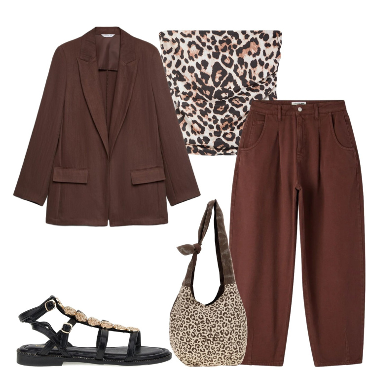 Outfit donna - Total look #2486087. Stile Casual chic per Tutti i giorni. Abbinamento con blazer, top, pantaloni, borse a spalla, sandali.