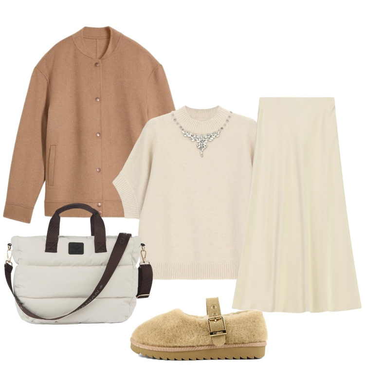 Outfit donna - Festa di Laurea. Stile Trendy per Cerimonia. Abbinamento con bomber, maglieria, gonne lunghe, borse tote, ballerine.