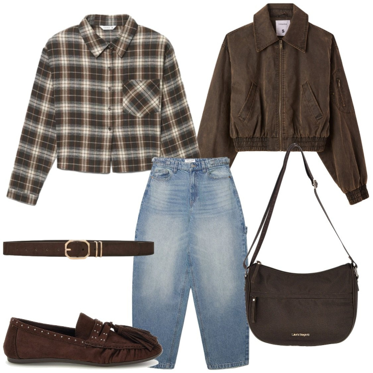 Outfit donna - Lovely. Stile Casual chic per Tutti i giorni. Abbinamento con camicie, jeans, bomber, cinture, mocassini, borse a tracolla.